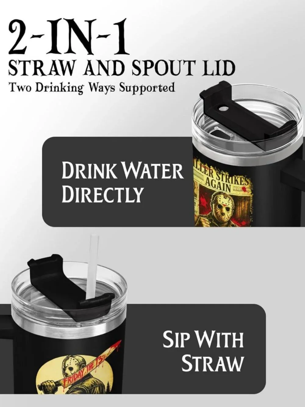 Retro Horror 40 oz Tumbler with Handle - Scary Halloween Drinkware Gift